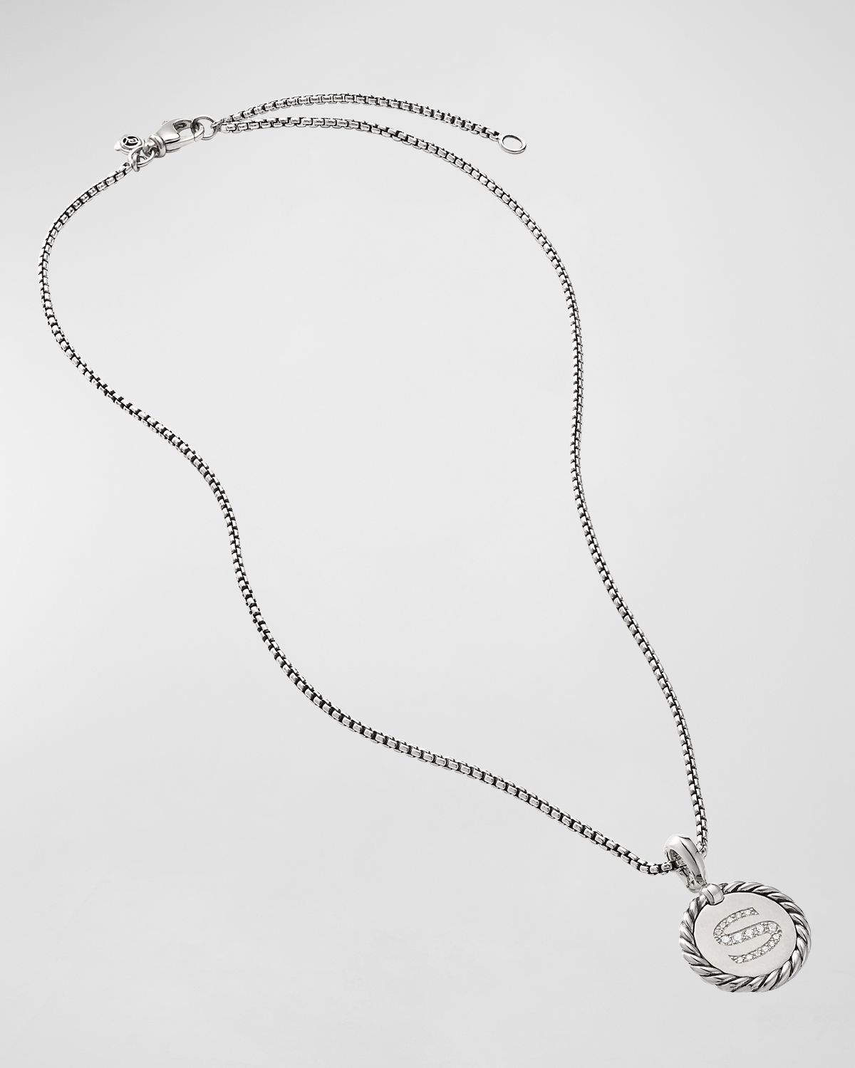 David Yurman Cable Collectibles Initial Charm Necklace with Diamonds in Silver