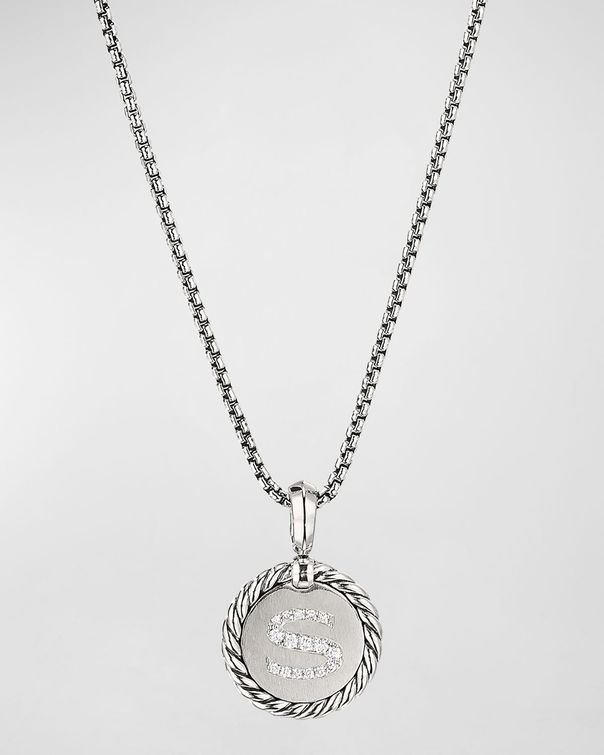 David Yurman Cable Collectibles Initial Charm Necklace with Diamonds in Silver
