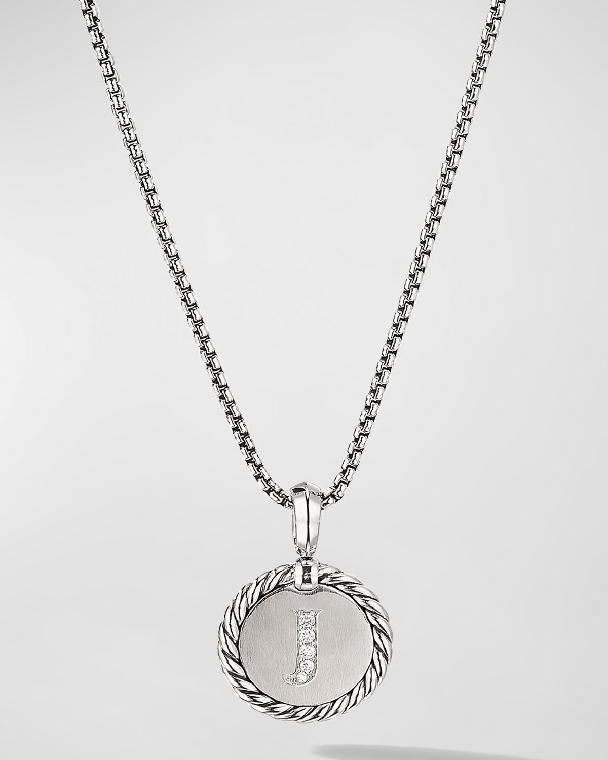 David Yurman Cable Collectibles Initial Charm Necklace with Diamonds in Silver