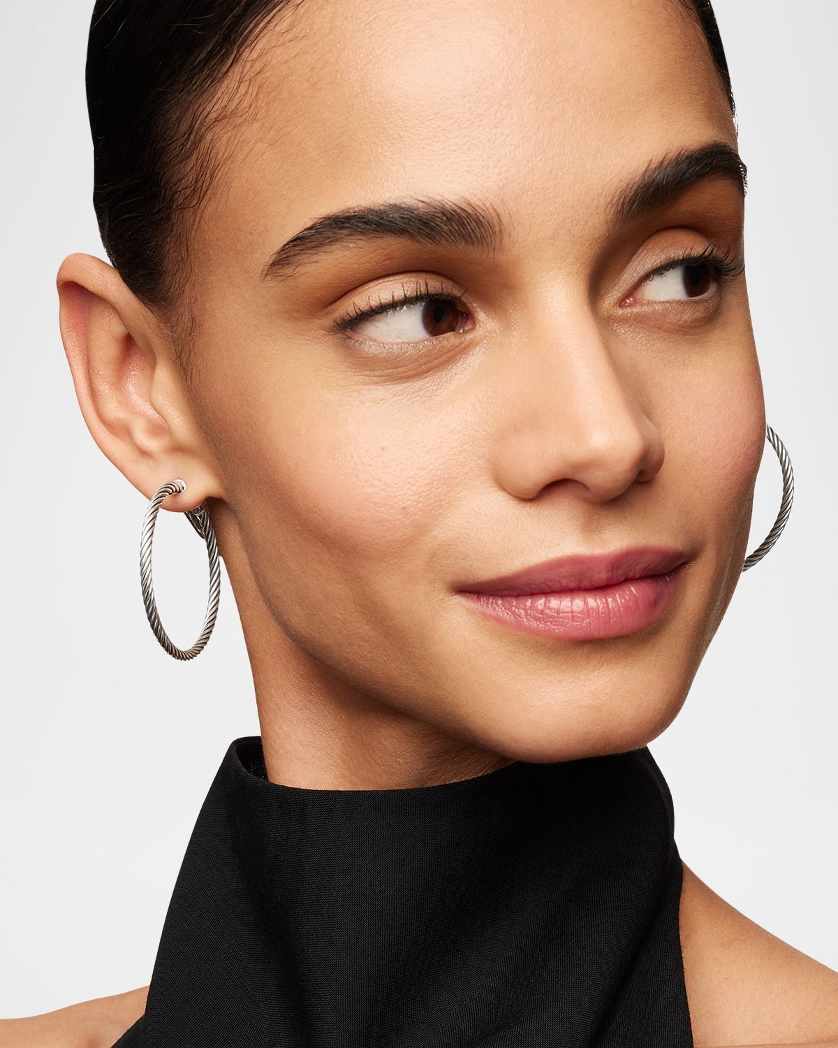 David Yurman Cable Hoop Earrings in Silver, 3mm, 1.5"L