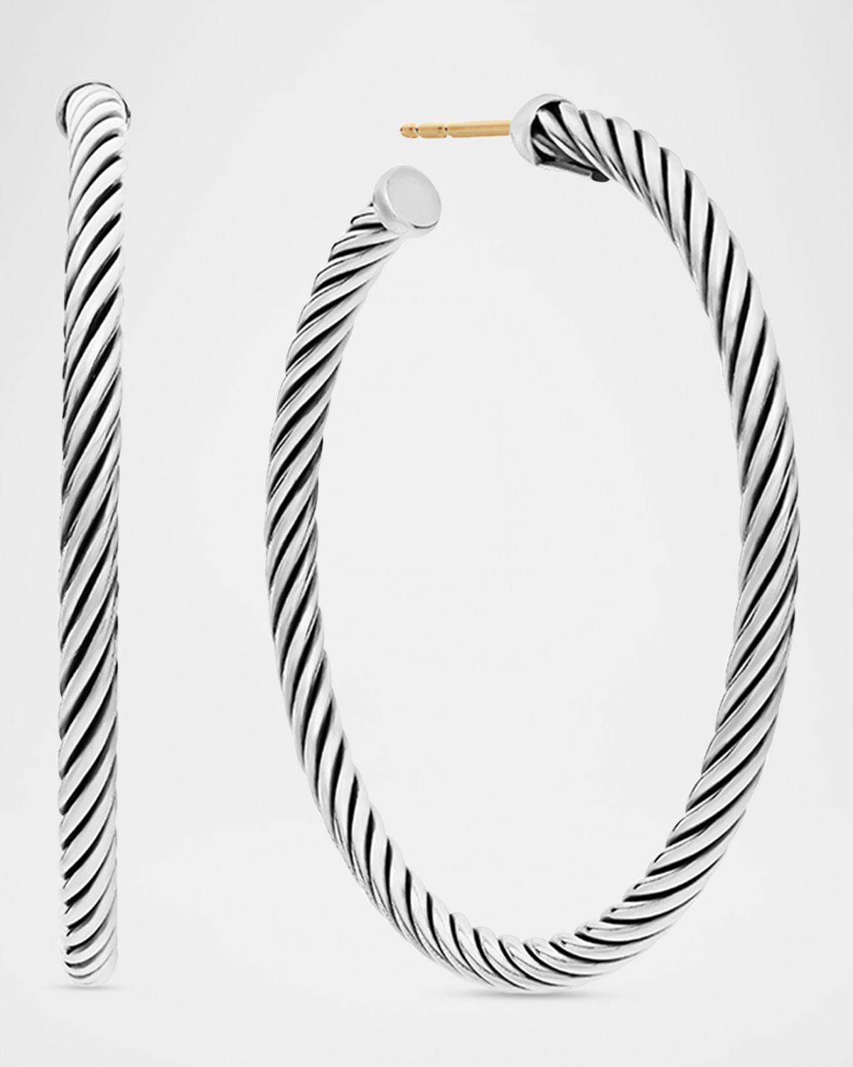 David Yurman Cable Hoop Earrings in Silver, 3mm, 1.5"L