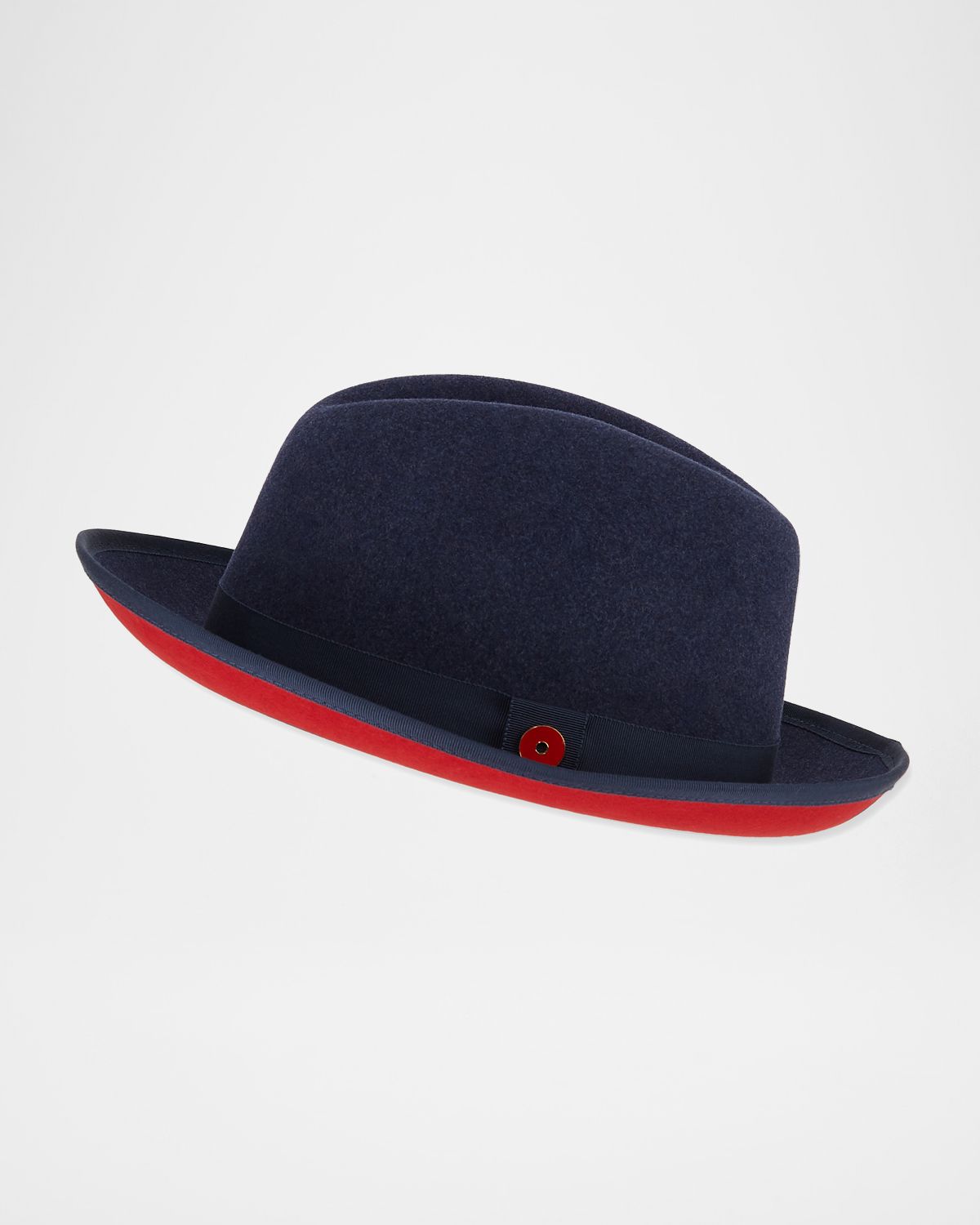 Keith James King Red-Brim Wool Fedora Hat, Blue