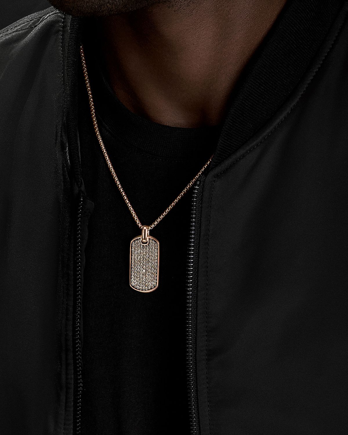 David Yurman Men 's Streamline Tag Pendant with Diamonds in 18K Rose Gold, 35mm