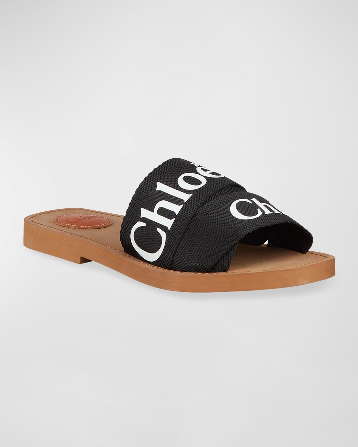 Chloe Woody Flat Logo Ribbon Slide Sandals