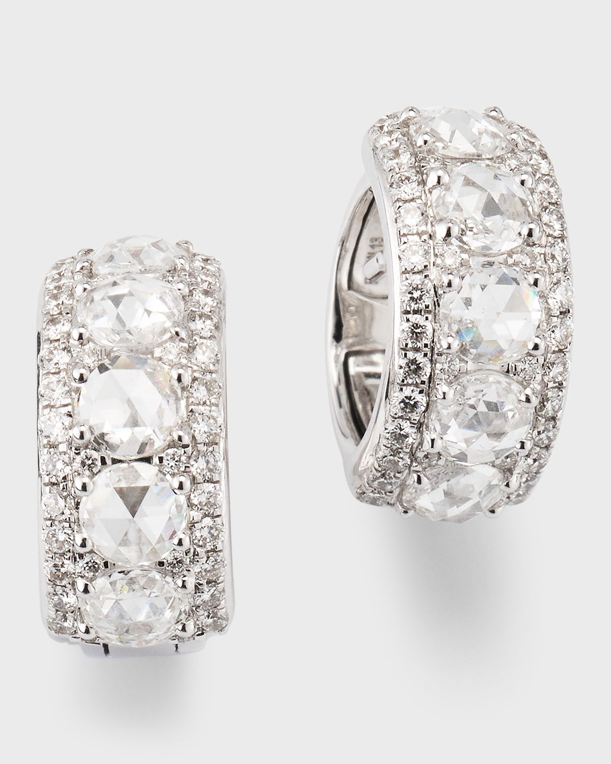 64 Facets Linear 18K White Gold Diamond Huggie Hoop Earrings, 1.50tcw
