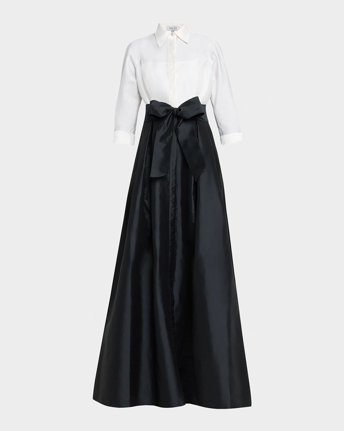 Rickie Freeman for Teri Jon Two-Tone 3/4-Sleeve Taffeta Shirtdress Gown | Thumbnail 6