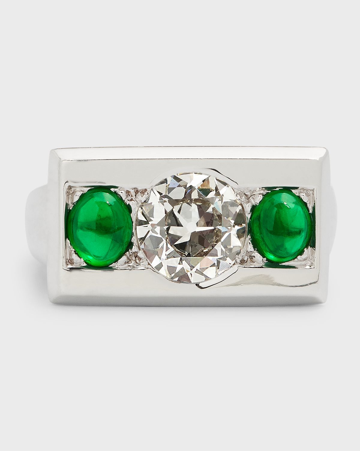 NM Estate Estate 14k White Gold Diamond and Emerald Ring, Size 5.25