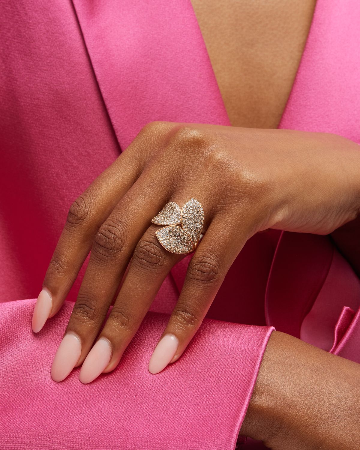 Pasquale Bruni 18K Rose Gold Diamond Pave 3-Petal Giardini Ring