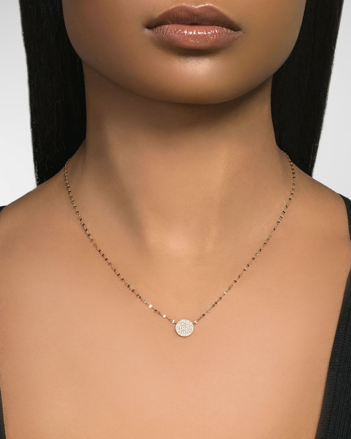 LANA 14K Gold Diamond Pave Disc Pendant Necklace