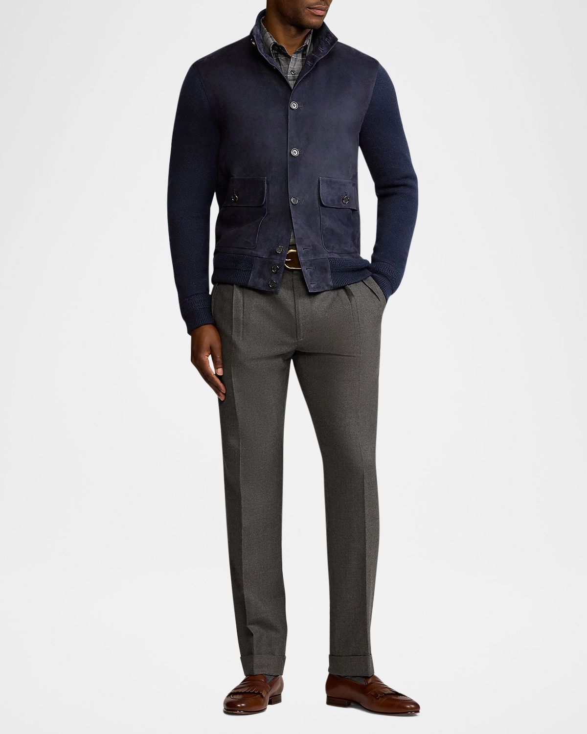 Ralph Lauren Purple Label Men 's Suede-Front Cashmere Cardigan