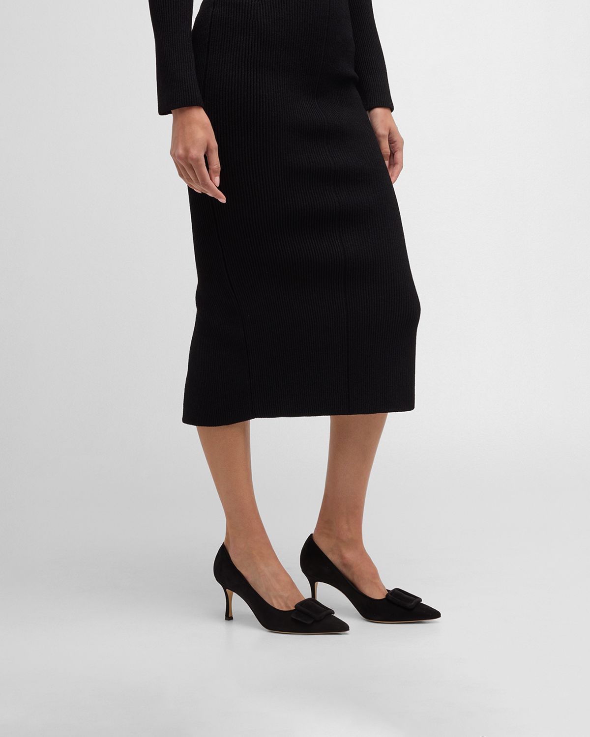 Manolo Blahnik Maysale Suede Pointed-Toe Buckle Pumps