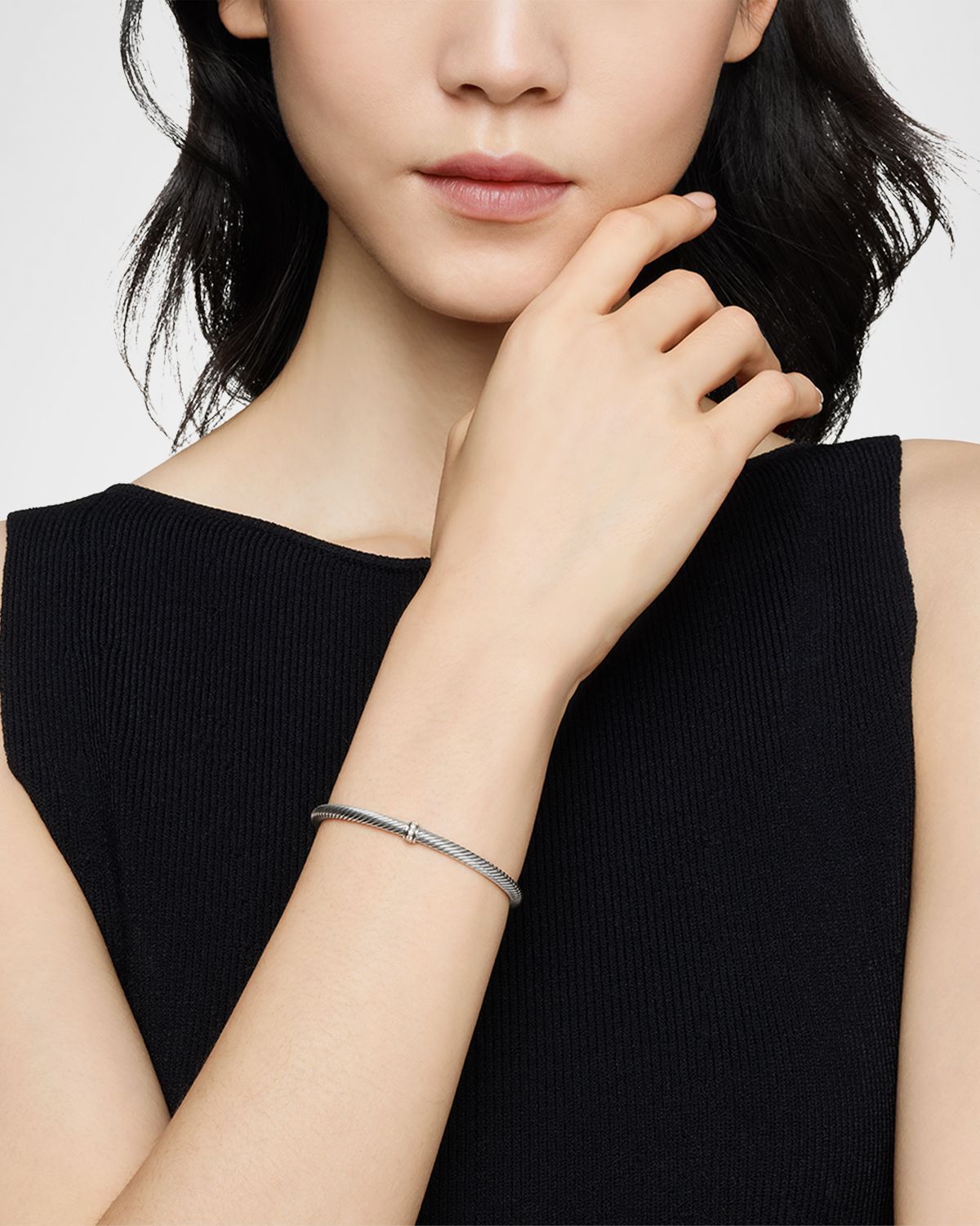 David Yurman Cable Flex Center Station Bracelet with Diamonds in Silver, 4mm