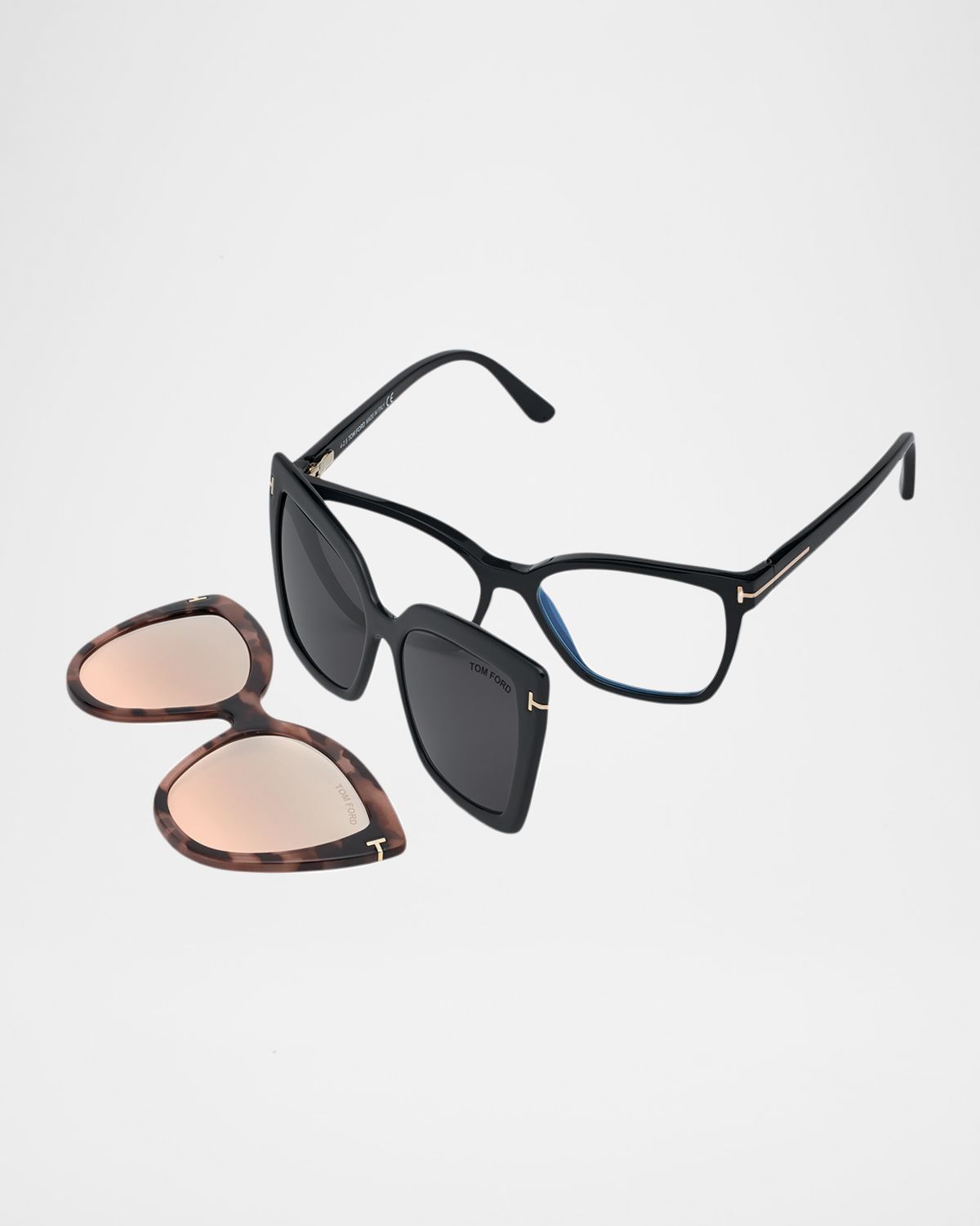 TOM FORD Square Blue-Block Optical Frames w/ Two Magnetic Sunglasses Clips