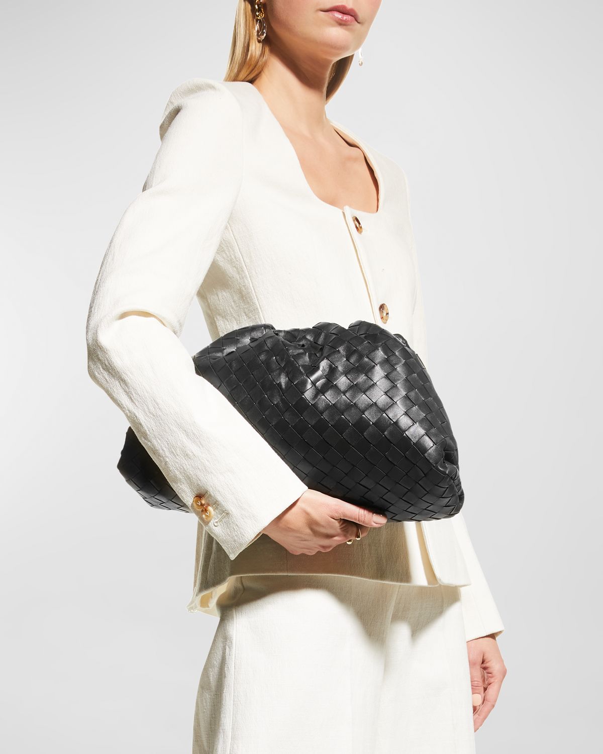 Bottega Veneta Lambskin Leather Pouch Clutch Bag
