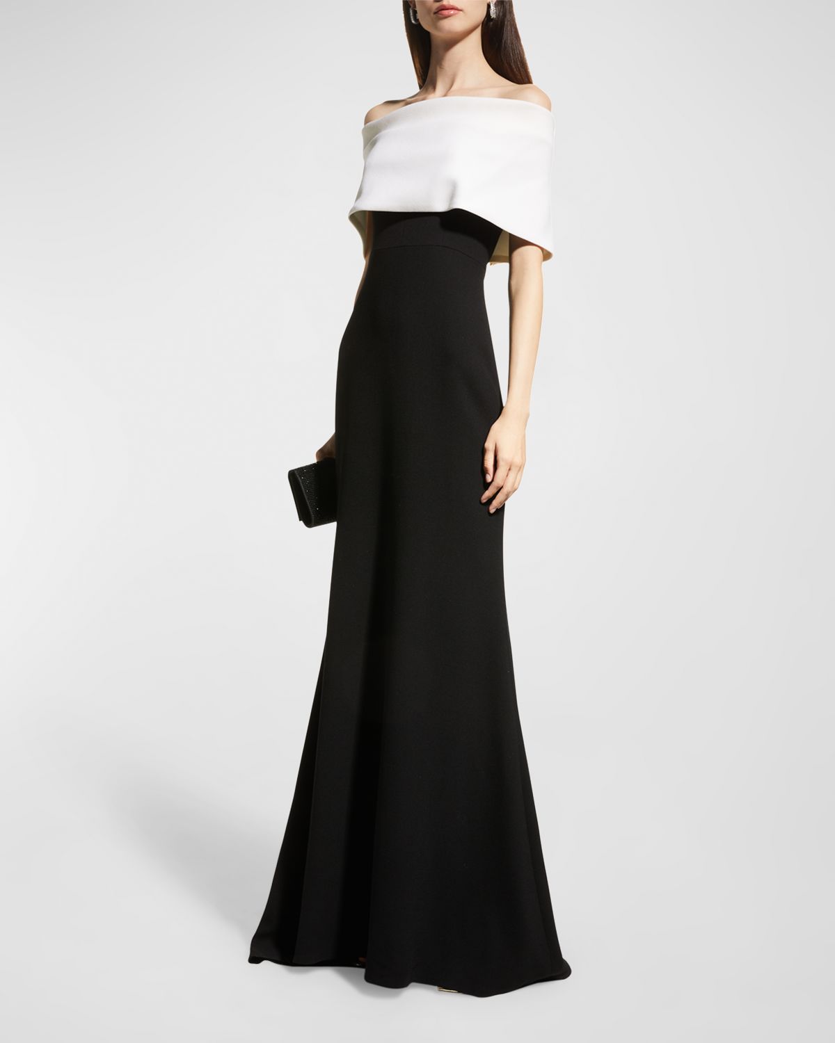 Lela Rose Off-the-Shoulder Two-Tone Gown