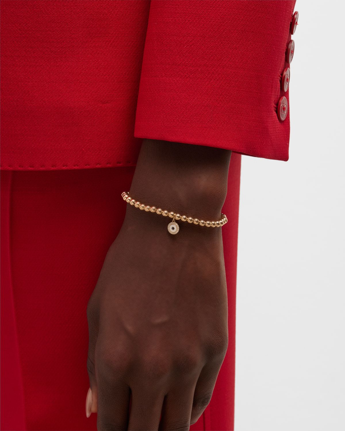 Sydney Evan 14k Gold 4mm Bead & Diamond Evil Eye Bracelet