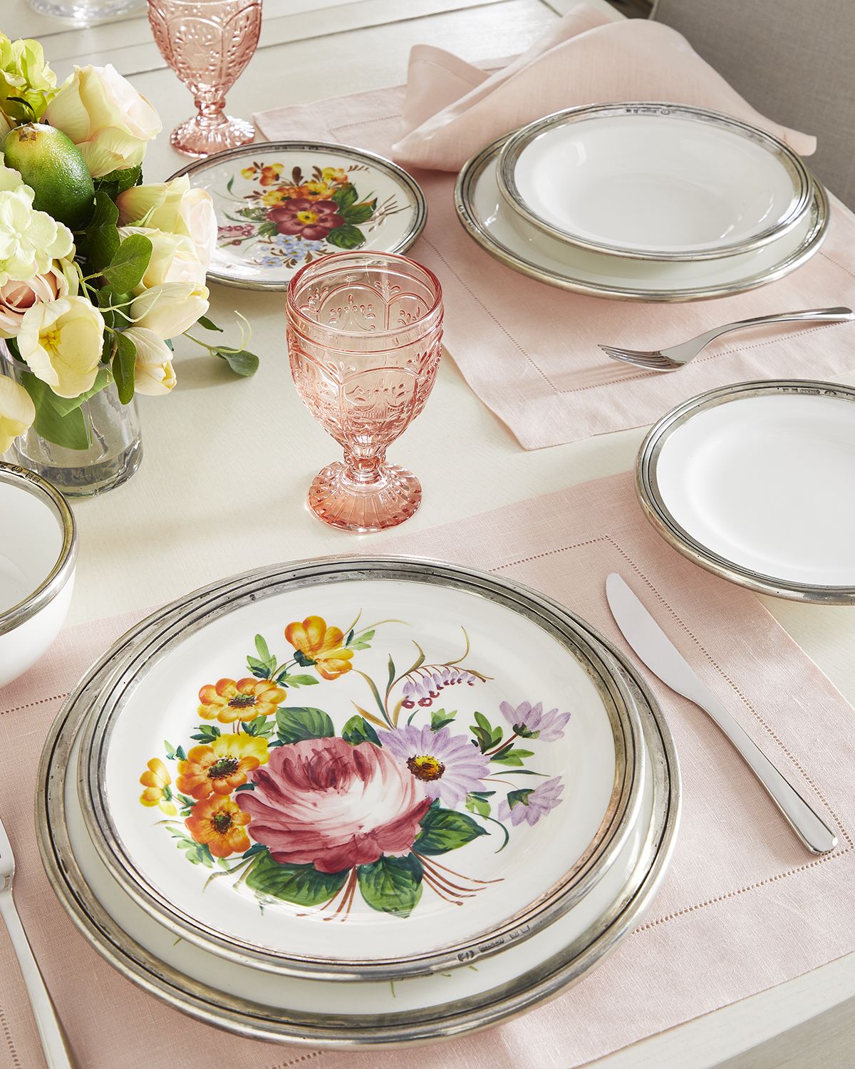 Neiman Marcus Floral Pewter & Ceramic Salad Plate