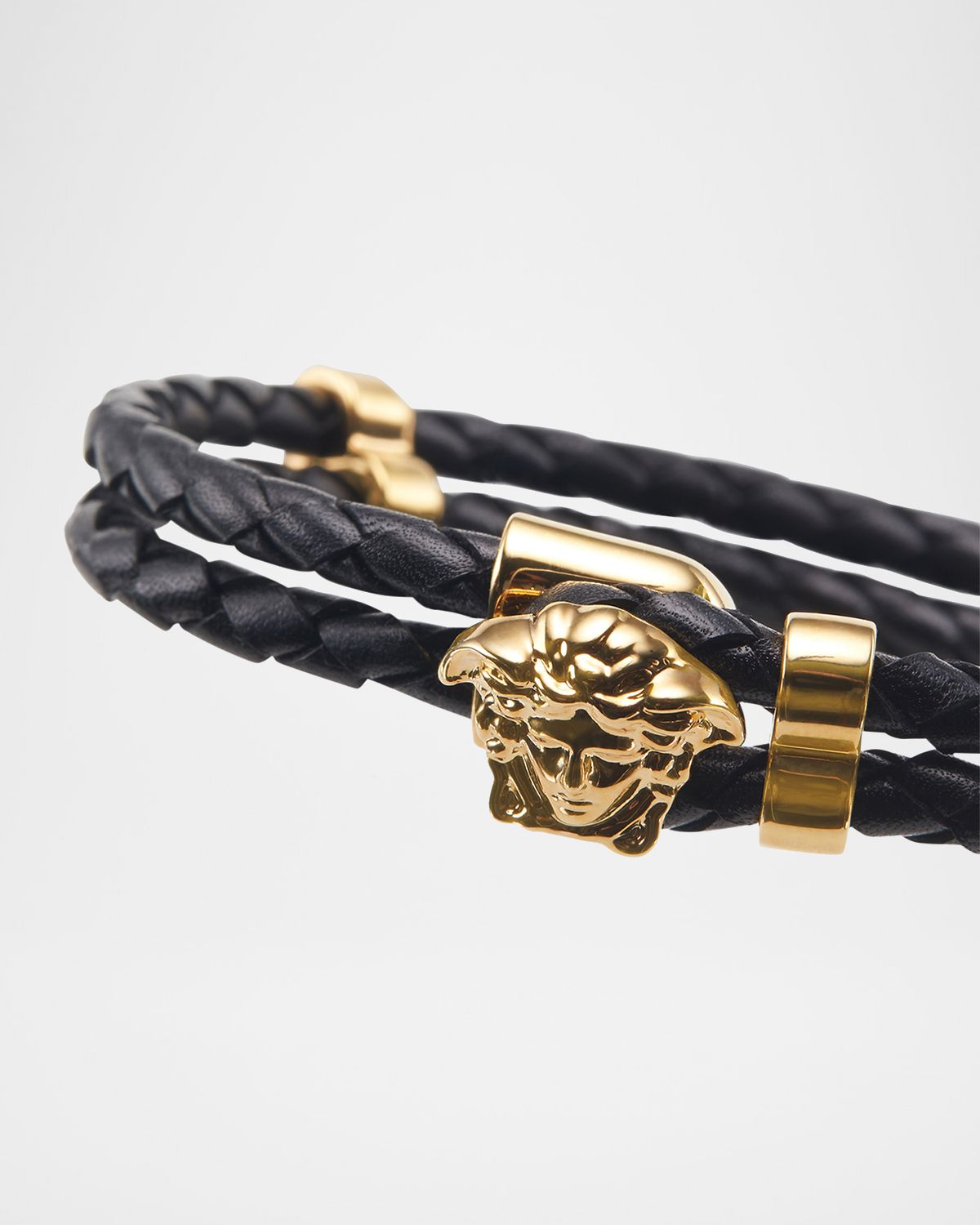 Versace Men 's Medusa Two-Row Braided Leather Bracelet