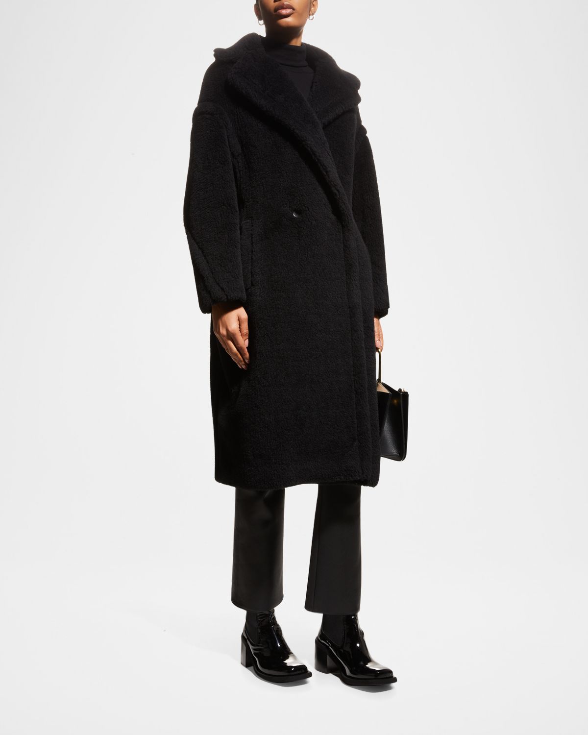 Max Mara Alpaca-Silk Teddy Knit Coat, Black