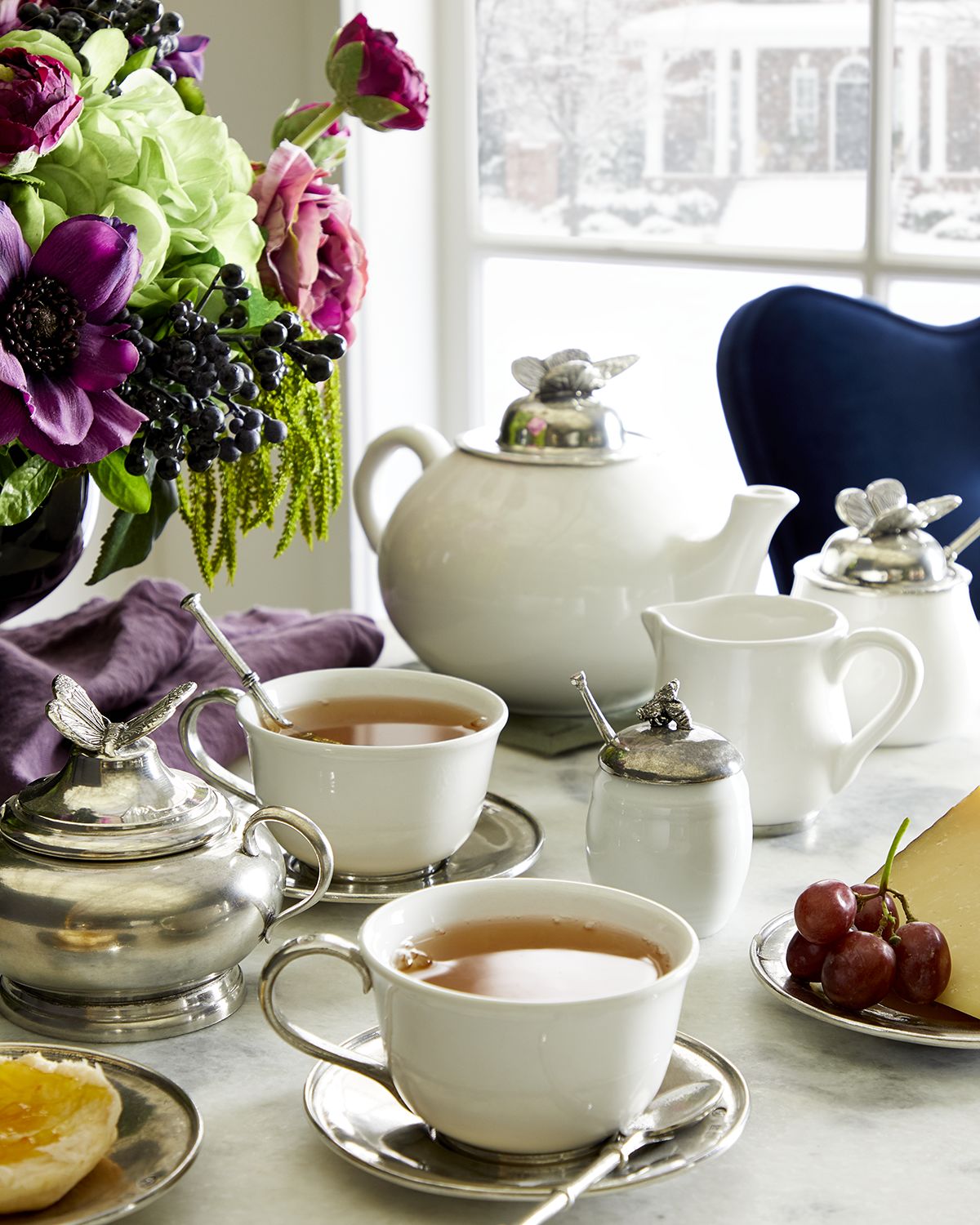 Neiman Marcus Ceramic & Pewter Tea Cup with Saucer