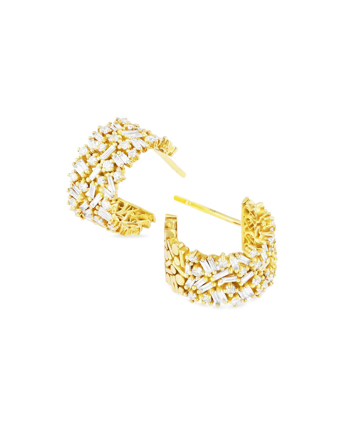 Suzanne Kalan 18k White Gold Diamond Huggie Hoop Earrings