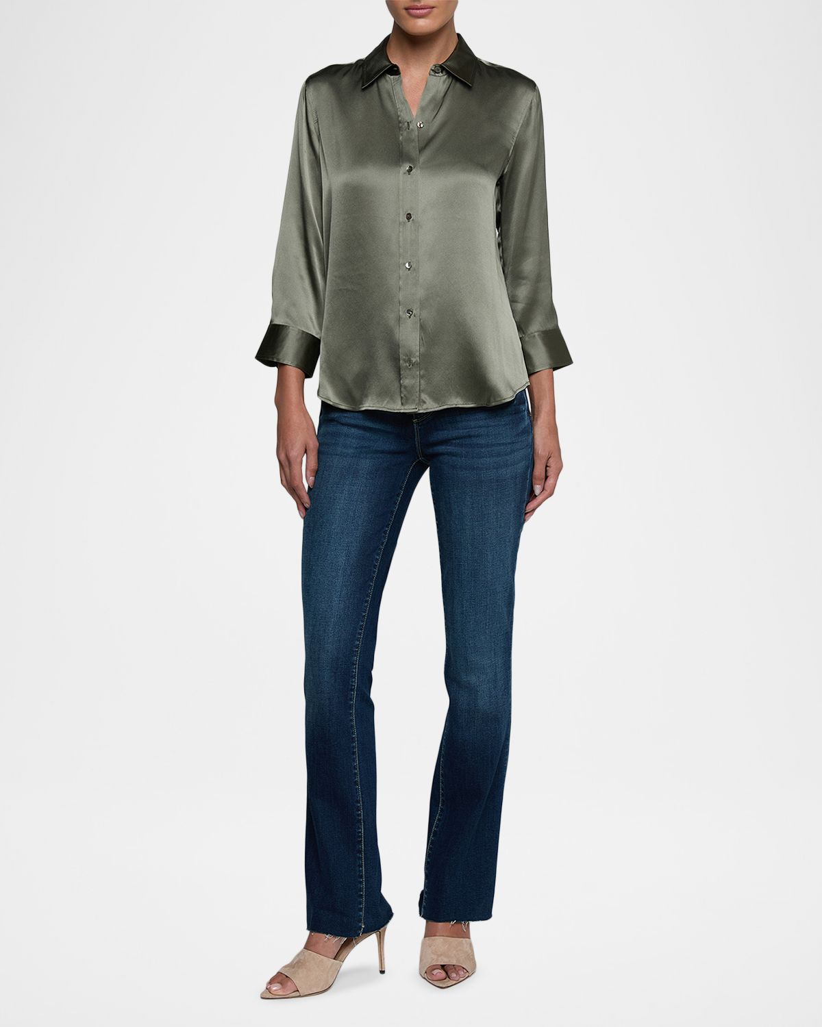 L 'Agence Dani Silk Satin 3/4-Sleeve Button-Down Blouse | Thumbnail 2