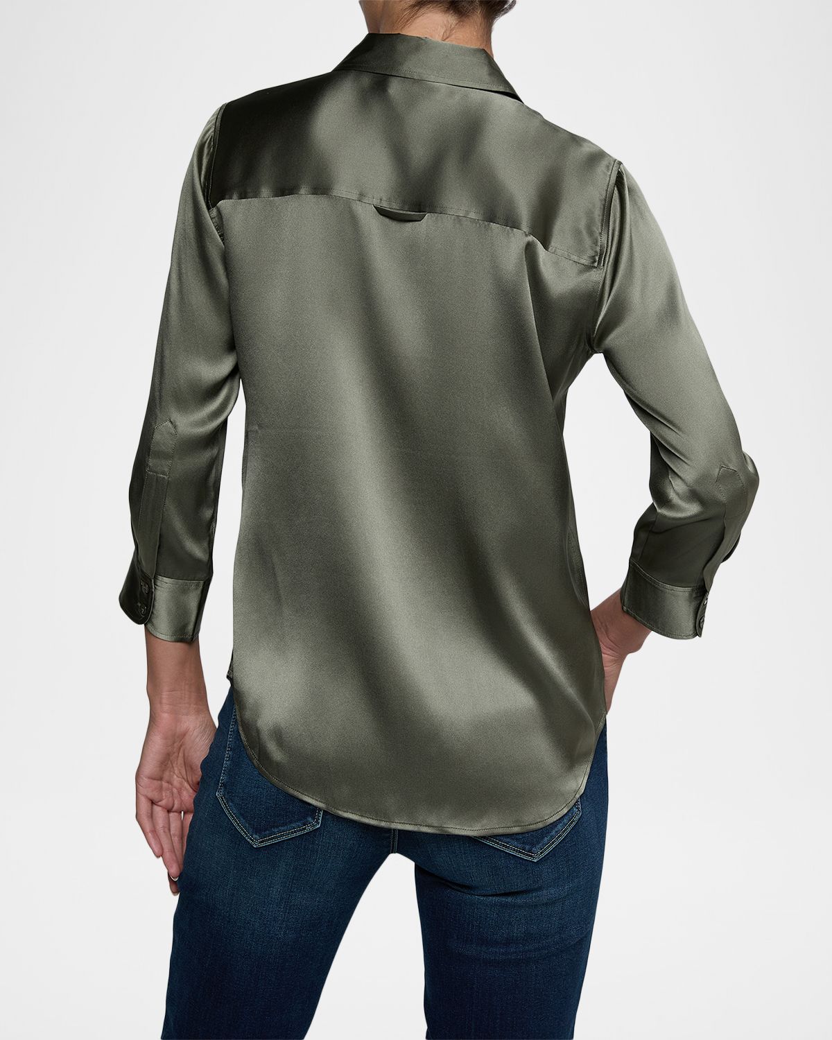 L 'Agence Dani Silk Satin 3/4-Sleeve Button-Down Blouse | Thumbnail 3