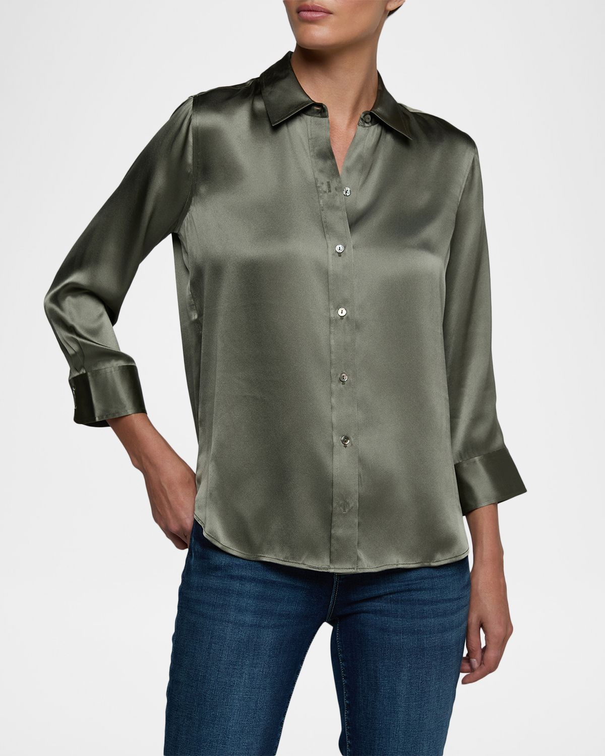 L 'Agence Dani Silk Satin 3/4-Sleeve Button-Down Blouse | Thumbnail 4