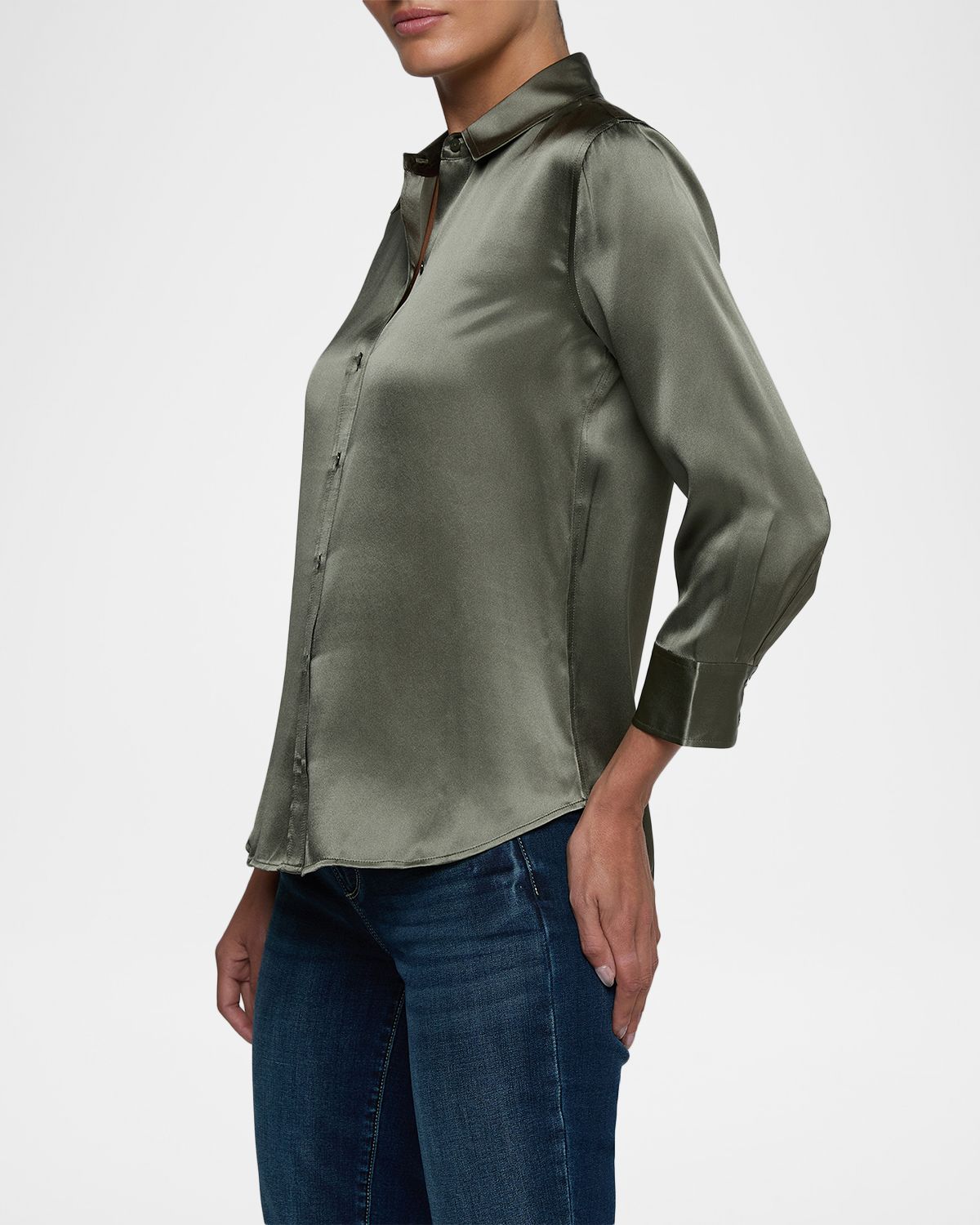 L 'Agence Dani Silk Satin 3/4-Sleeve Button-Down Blouse | Thumbnail 6