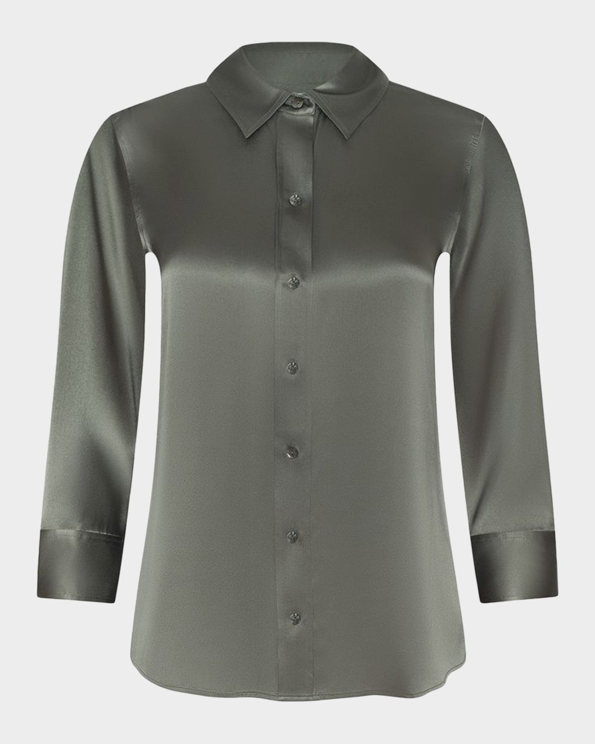 L 'Agence Dani Silk Satin 3/4-Sleeve Button-Down Blouse