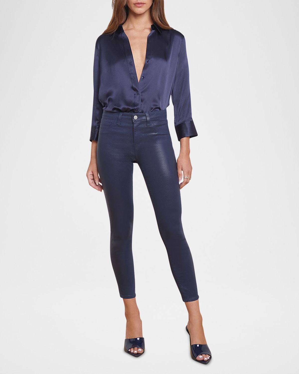 L 'Agence Dani Silk Satin 3/4-Sleeve Button-Down Blouse | Thumbnail 6 L 'Agence Dani Silk Satin 3/4-Sleeve Button-Down Blouse | Thumbnail 6