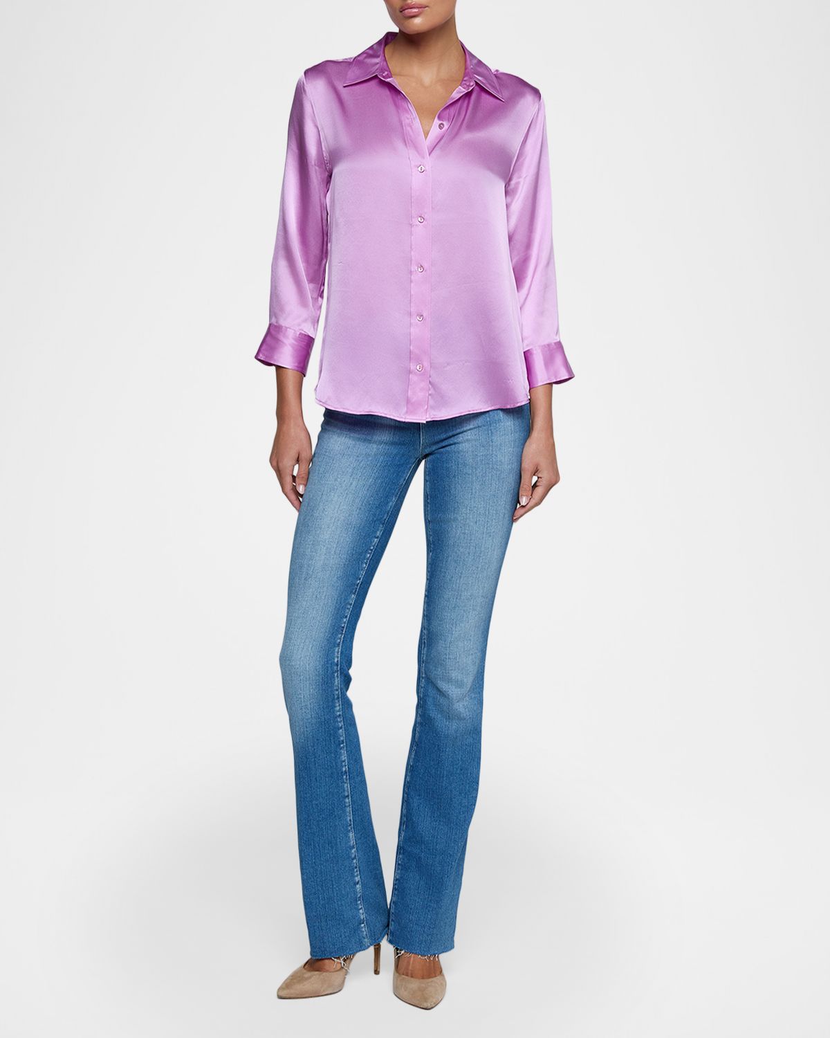 L 'Agence Dani Silk Satin 3/4-Sleeve Button-Down Blouse | Thumbnail 2