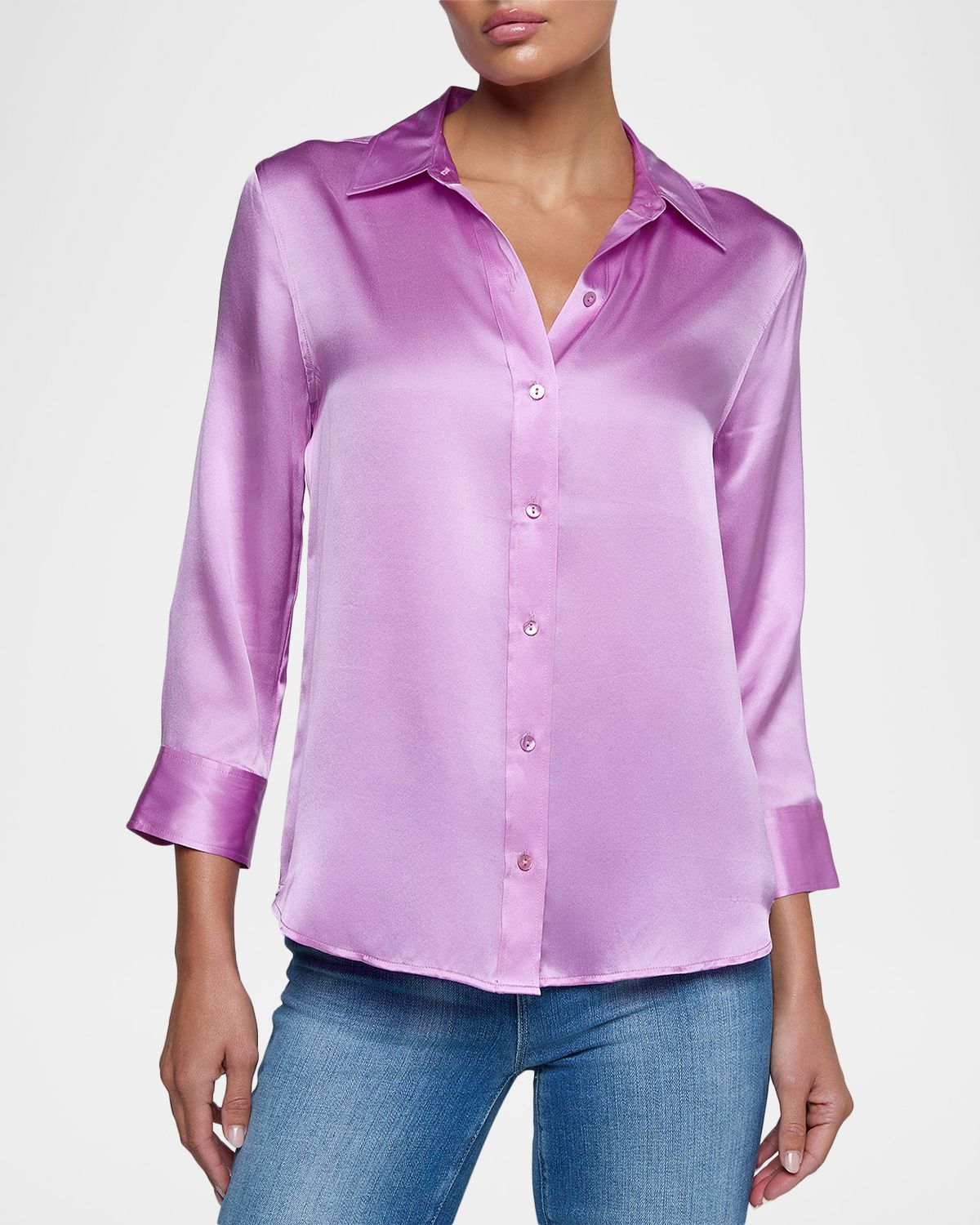 L 'Agence Dani Silk Satin 3/4-Sleeve Button-Down Blouse | Thumbnail 4