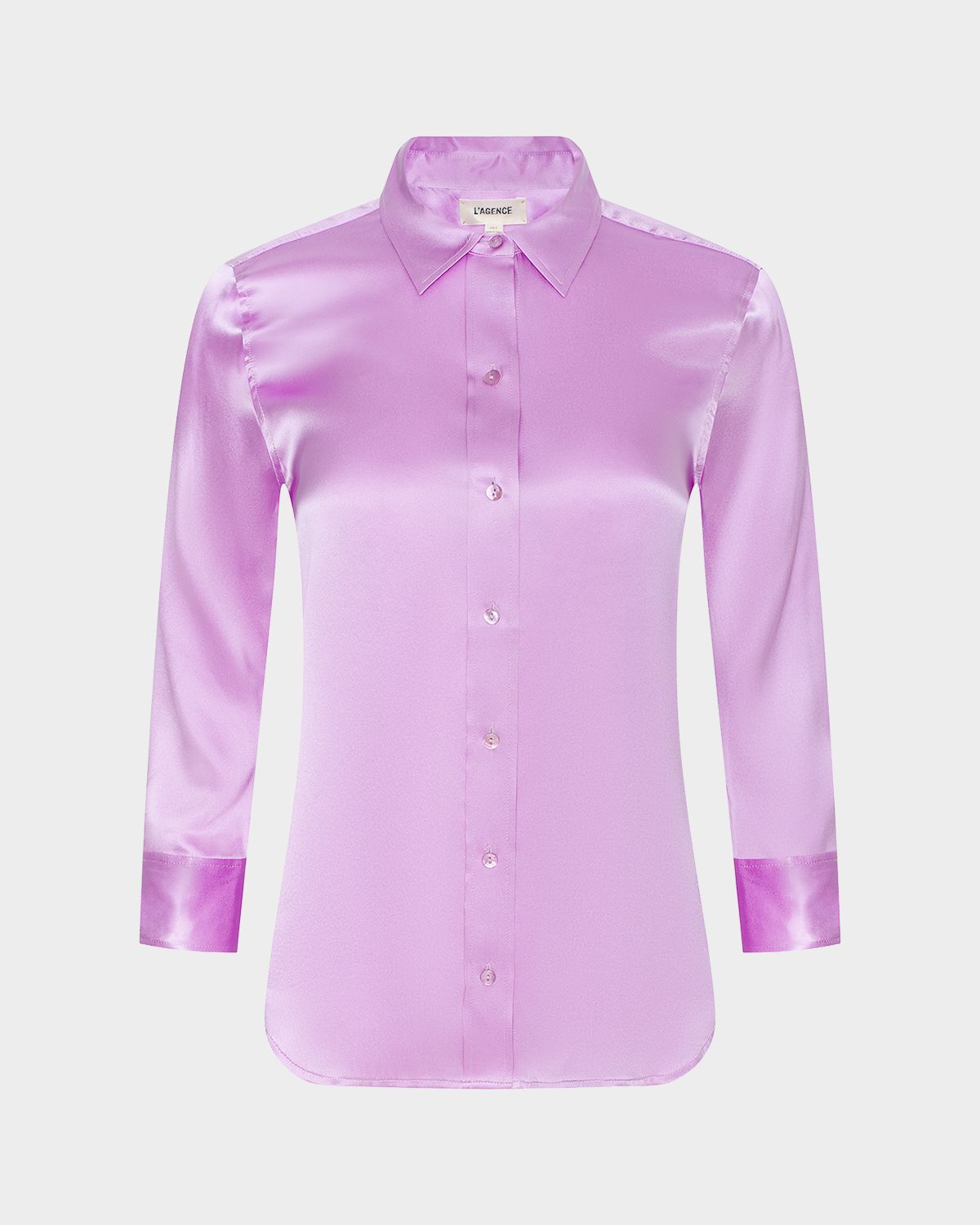 L 'Agence Dani Silk Satin 3/4-Sleeve Button-Down Blouse