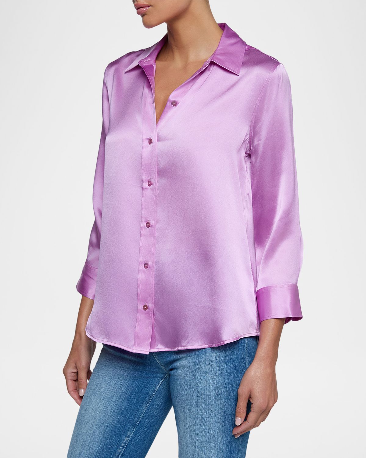 L 'Agence Dani Silk Satin 3/4-Sleeve Button-Down Blouse | Thumbnail 6