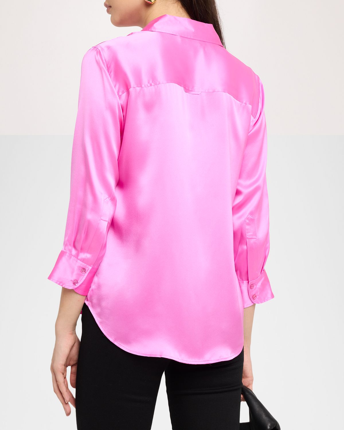 L 'Agence Dani Silk Satin 3/4-Sleeve Button-Down Blouse