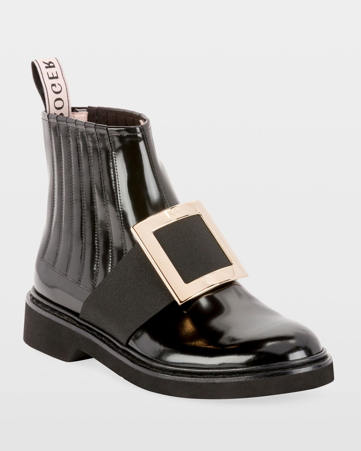 Roger Vivier Viv Ranger Patent Leather Pilgrim Buckle Booties
