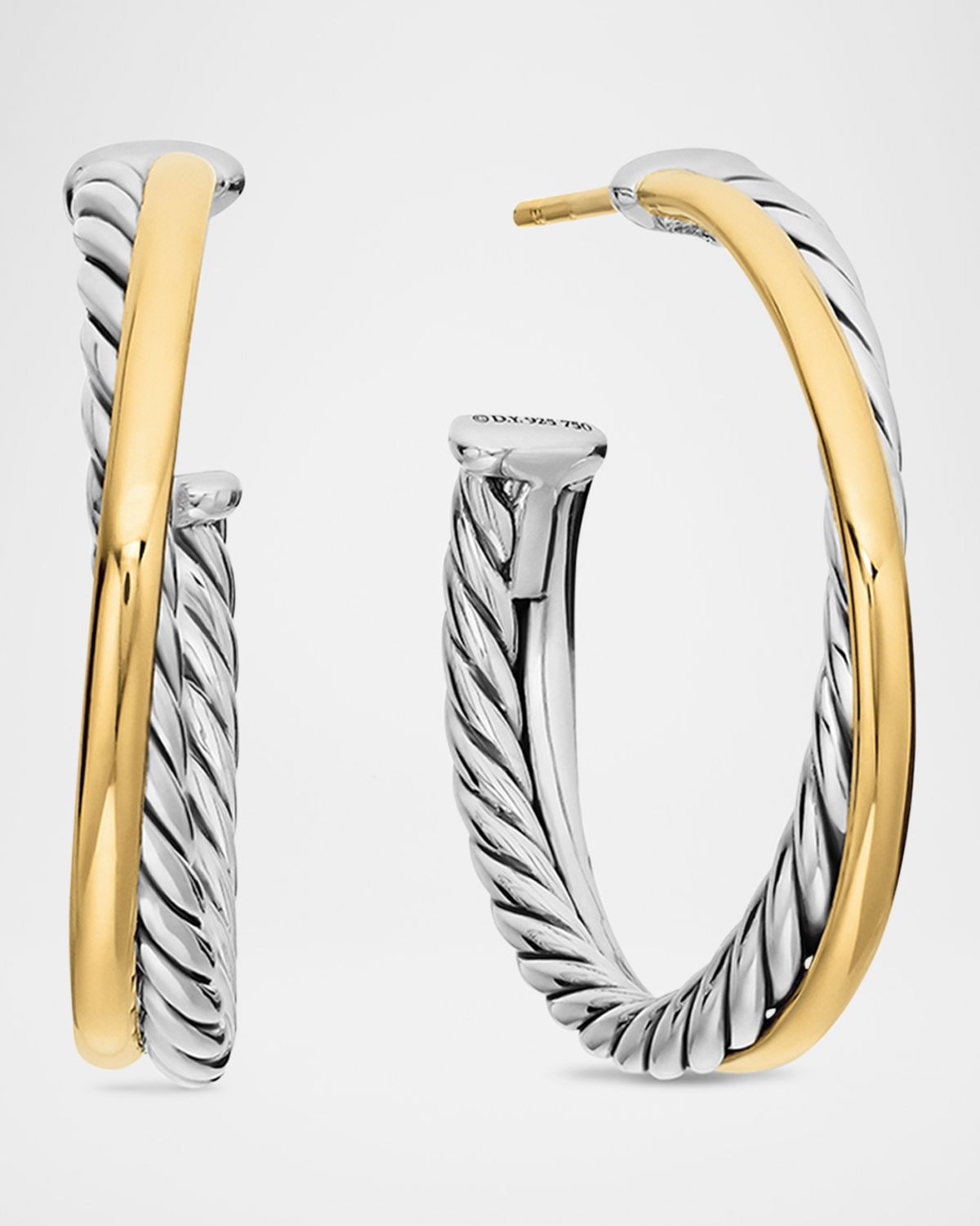 David Yurman Crossover Hoop Earrings with 18K Gold in Silver, 5mm, 1"L