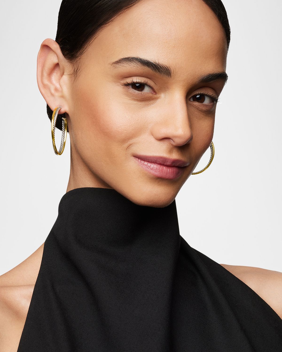 David Yurman DY Crossover Gold Hoop Earrings, 1.5"L