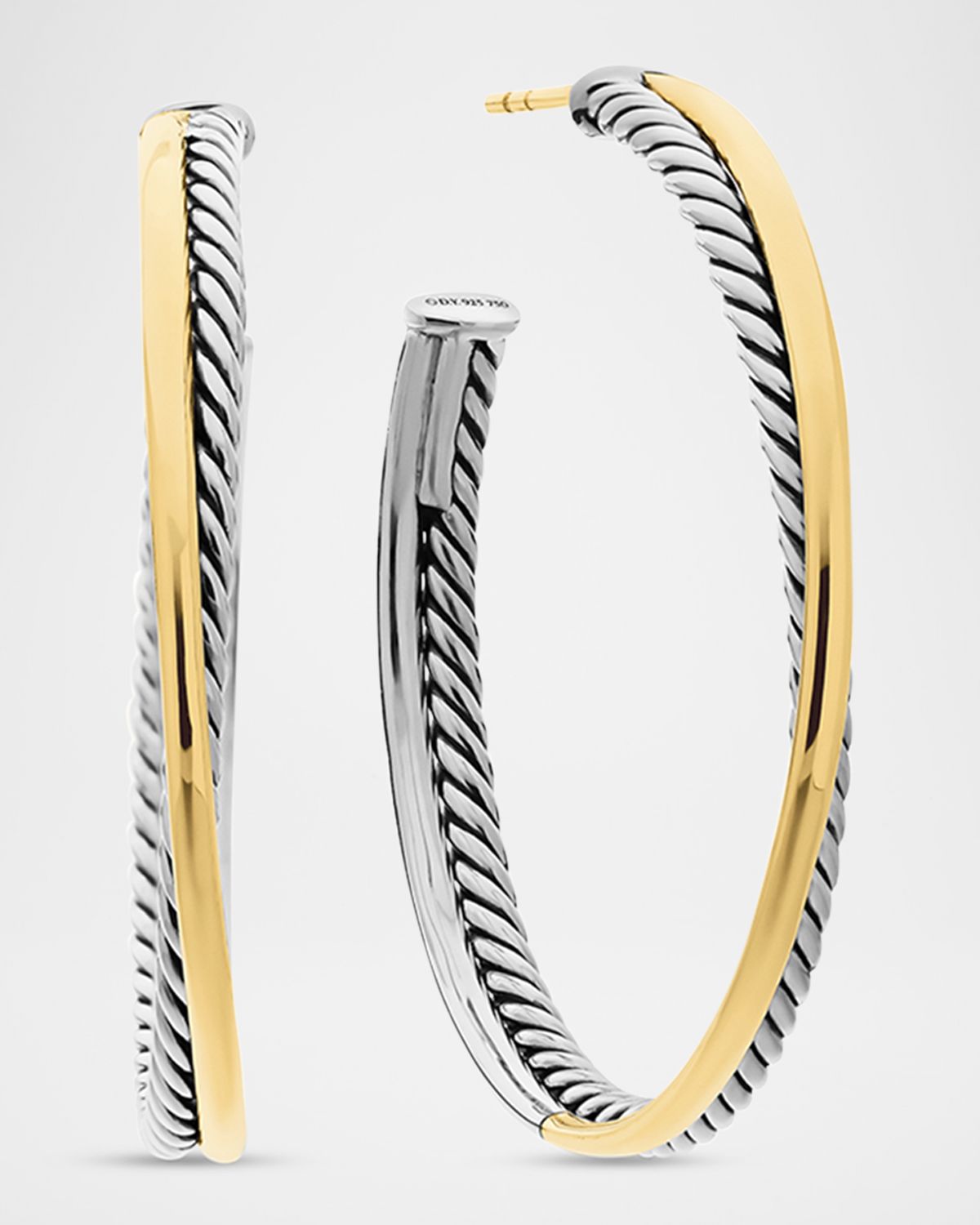 David Yurman DY Crossover Gold Hoop Earrings, 1.5"L