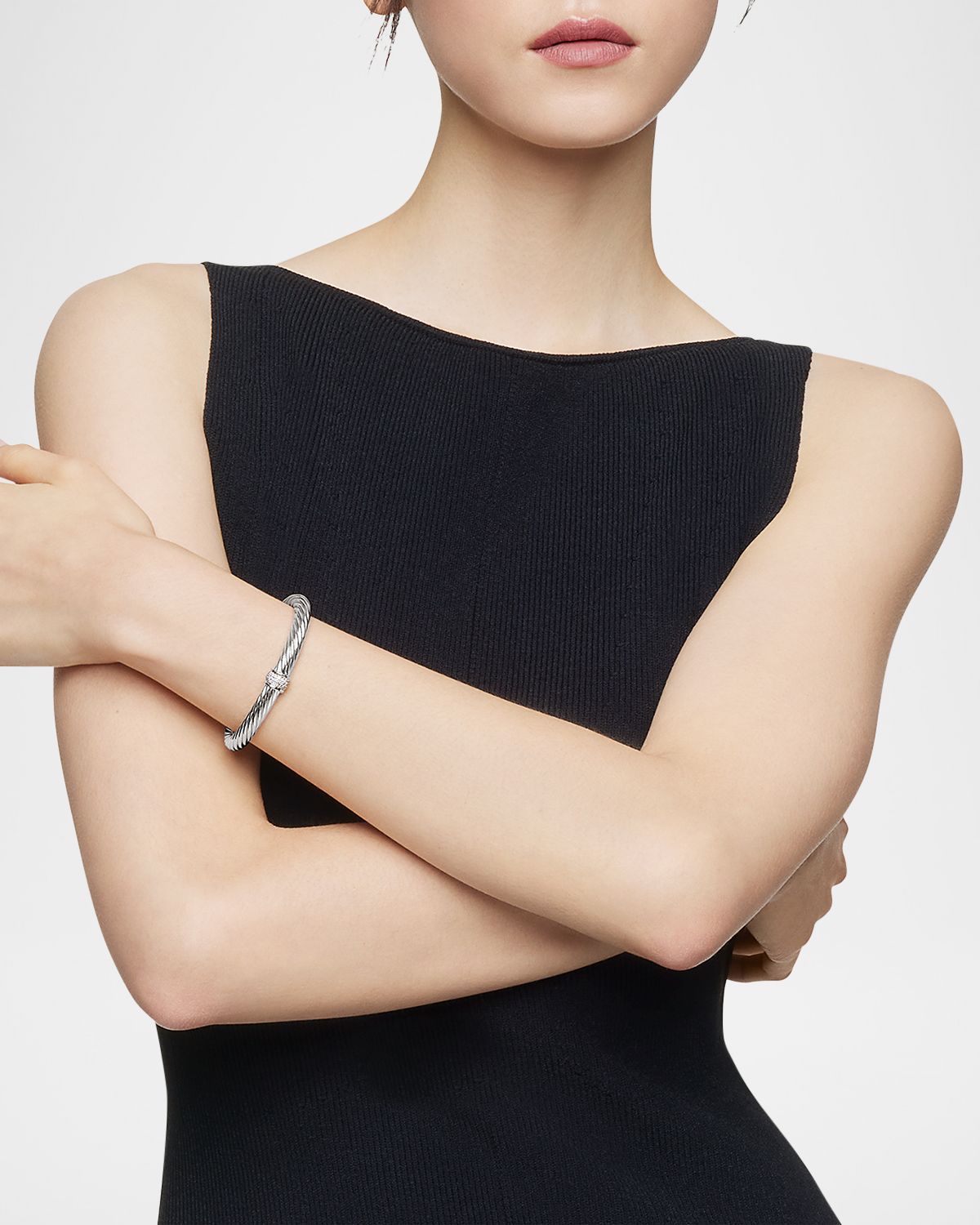 David Yurman Classic Cable Station Bracelet in Silver with Diamonds