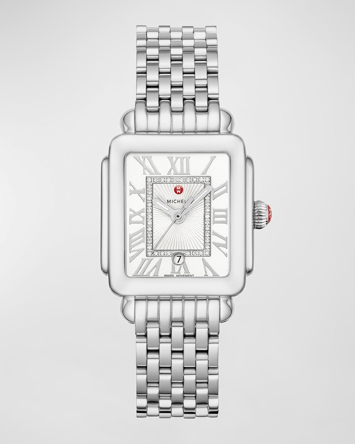 MICHELE Deco Madison Mid Diamond-Dial Watch, Silver/White