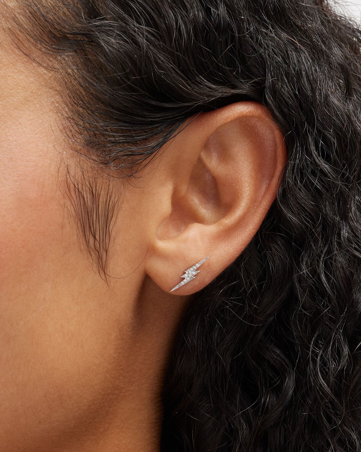 Sydney Evan 14k White Gold Diamond Lightning Bolt Stud Earring, Single