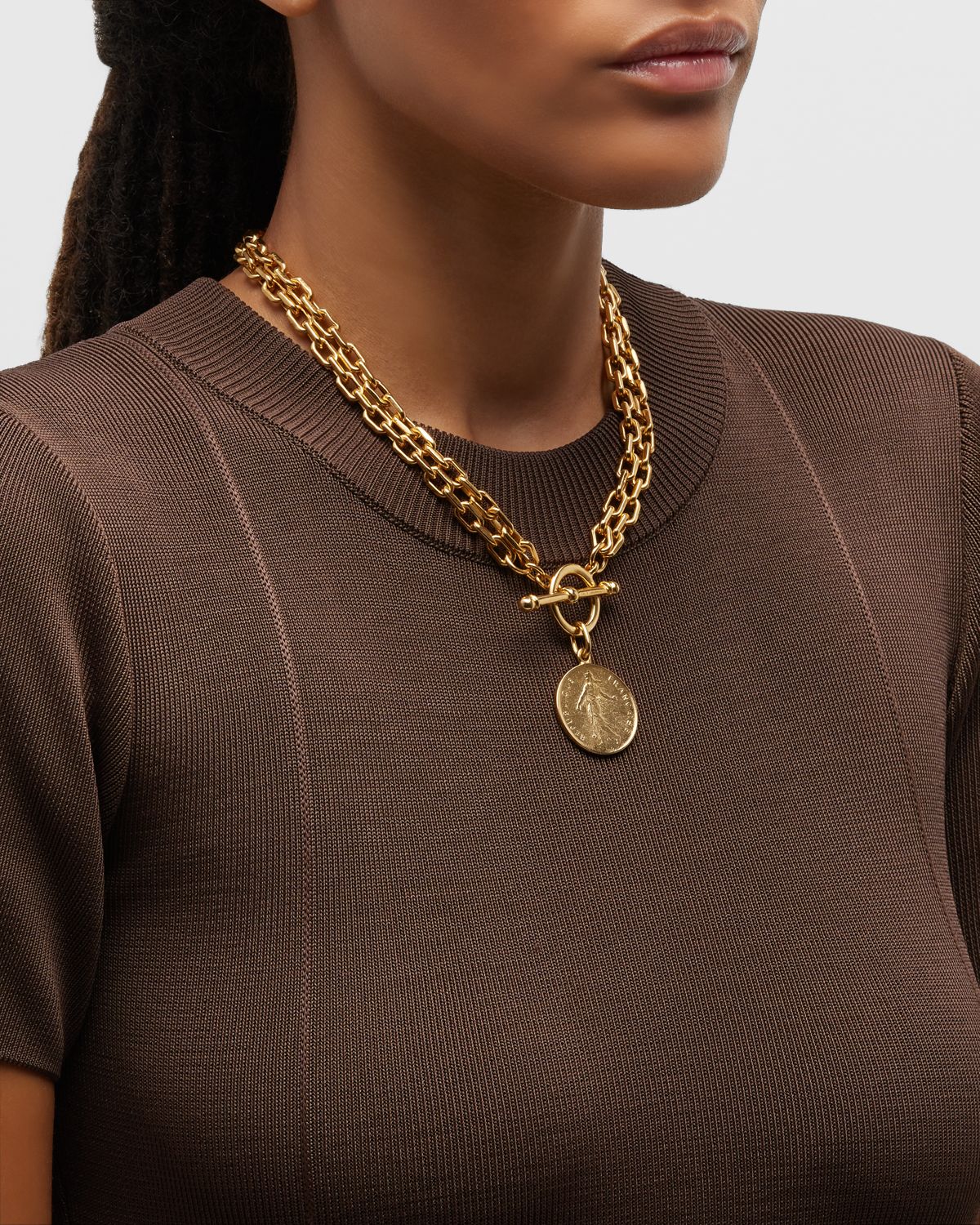 Ben-Amun 24k Gold Electroplated Gold Toggle Coin Necklace
