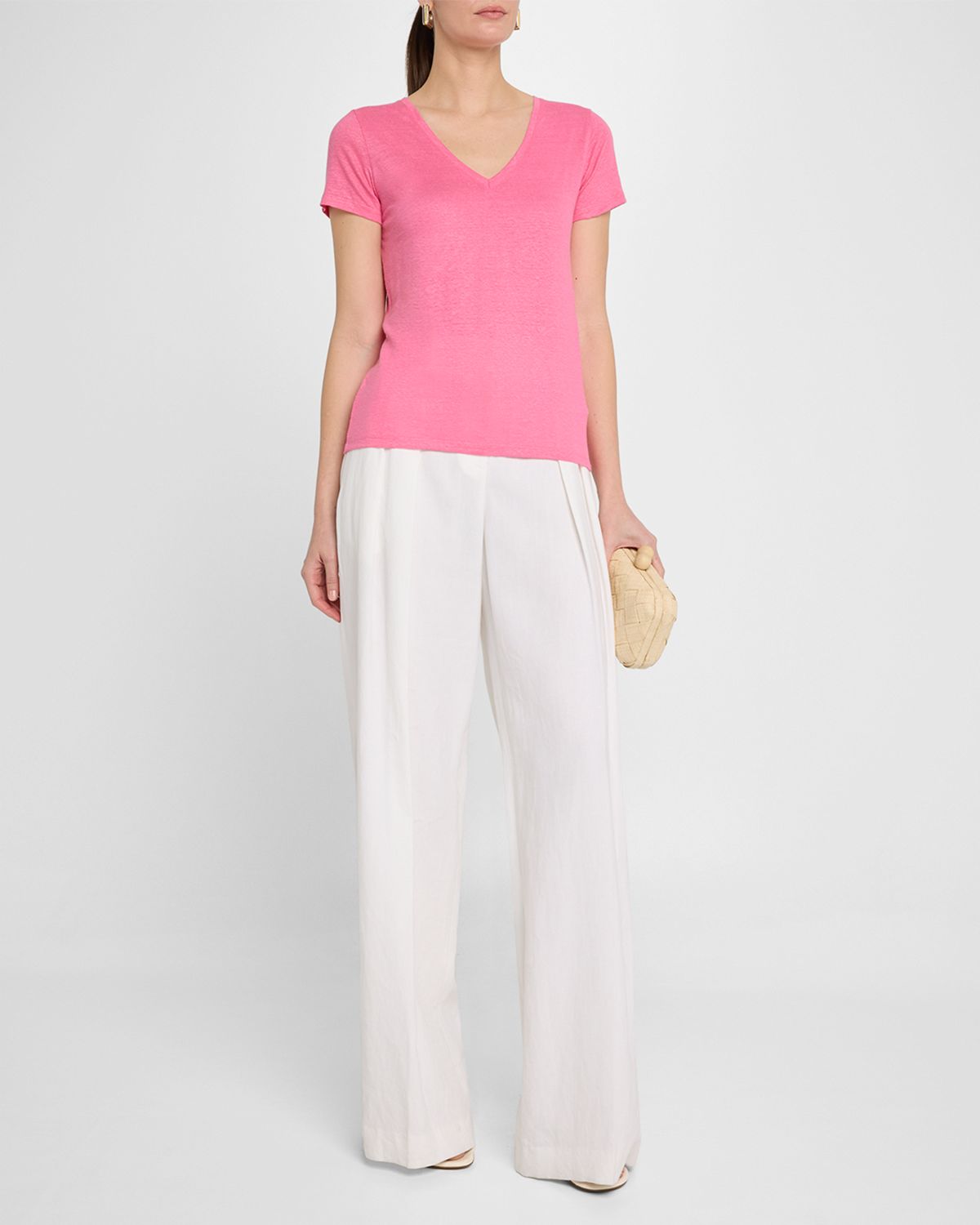 Majestic Filatures V-Neck Short-Sleeve Stretch Linen T-Shirt