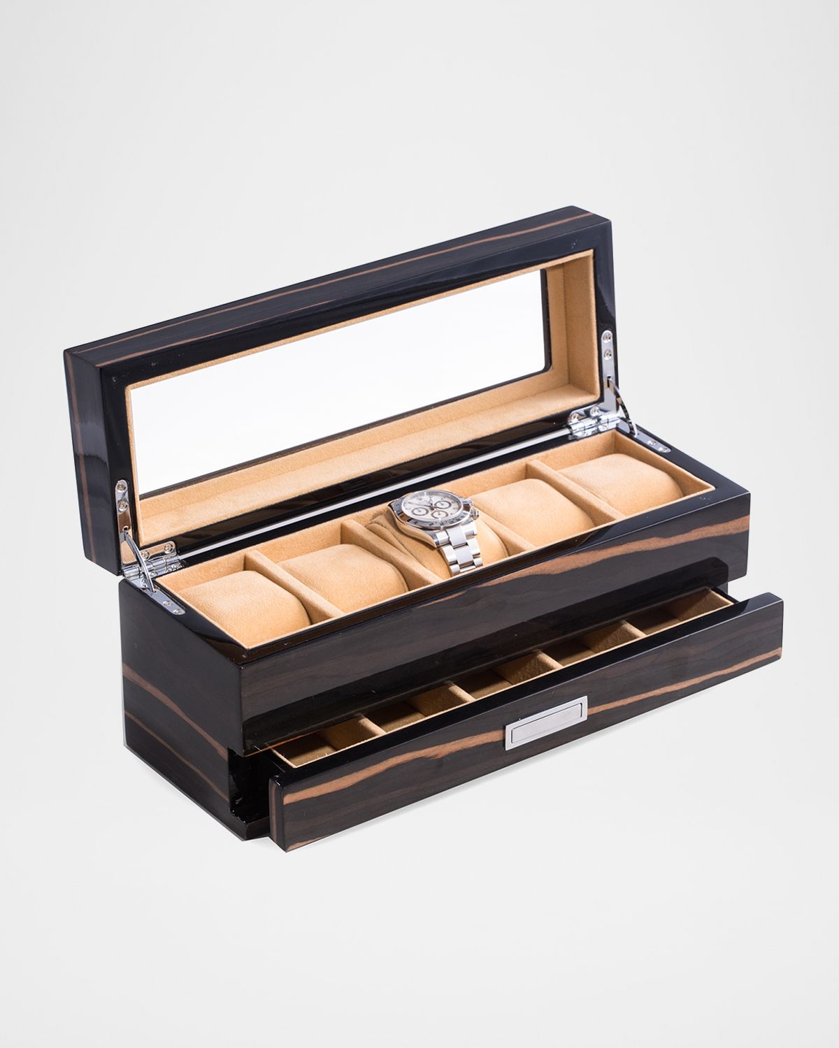 Bey-Berk Men 's Personalized Wooden Watch %26 Accessory Storage Case