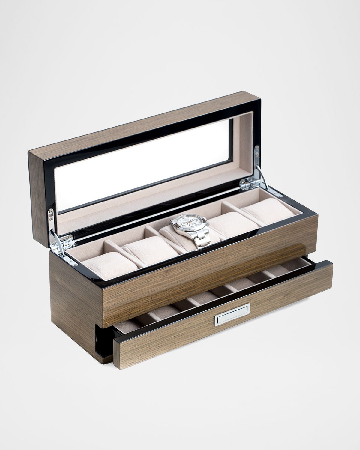 Bey-Berk Men 's Personalized Wooden Watch %26 Accessory Storage Case