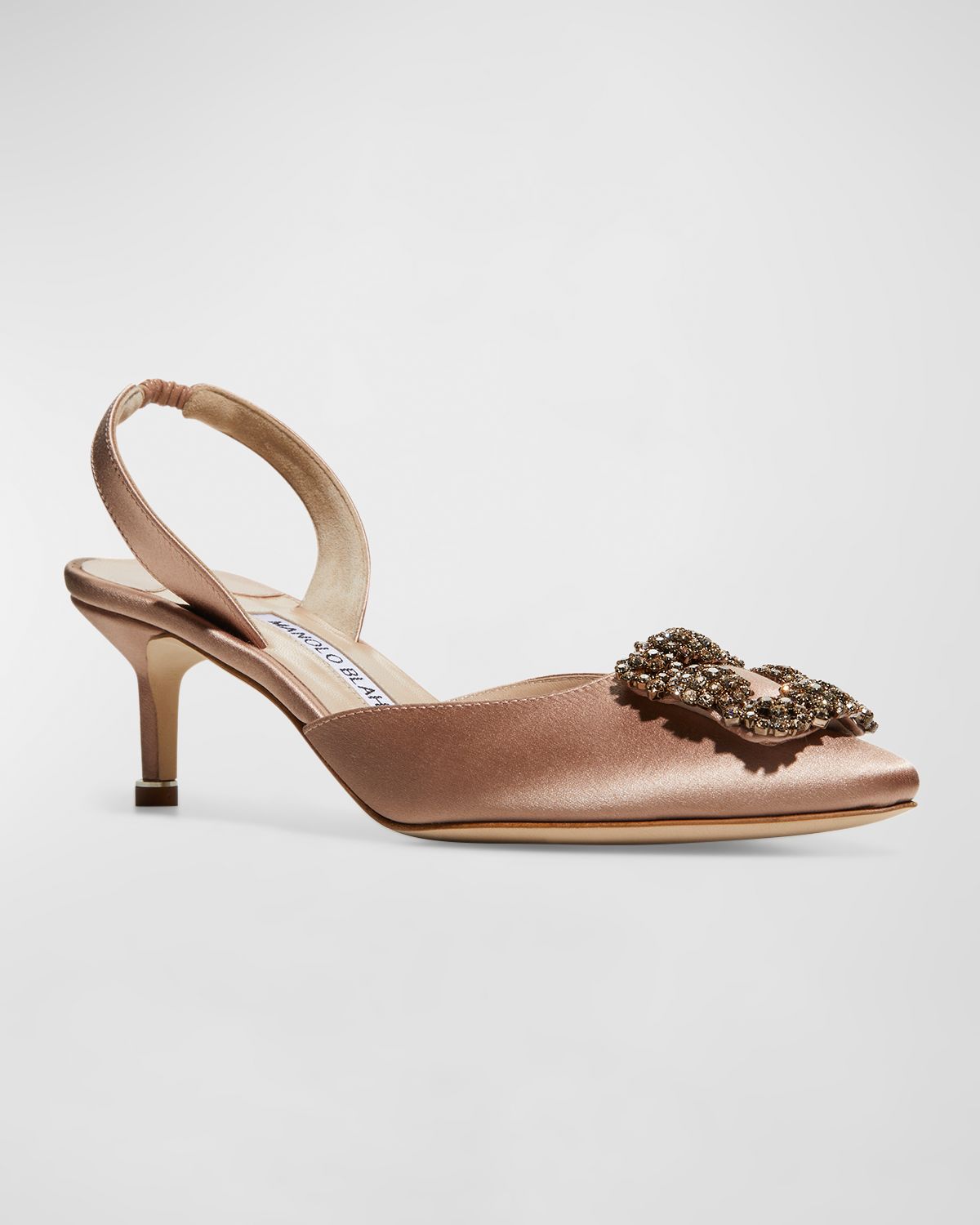 Manolo Blahnik Hangisi Kitten-Heel Satin Slingback Pumps | Thumbnail 6