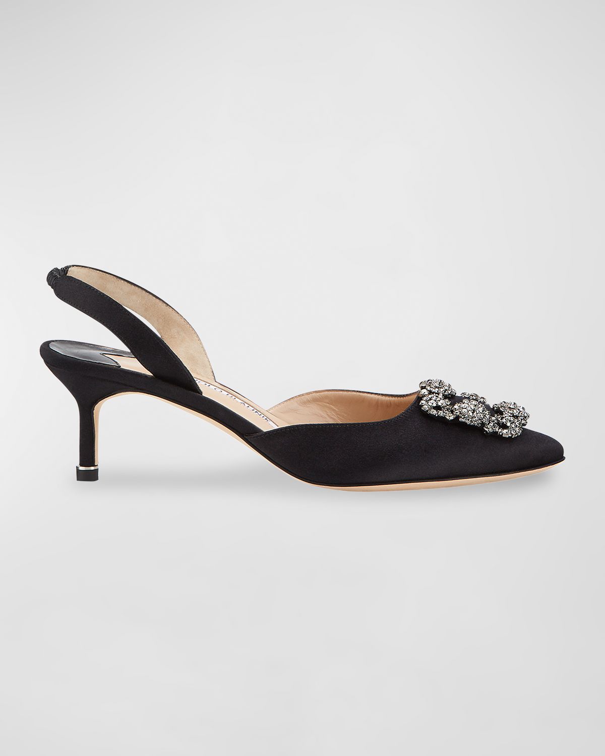 Manolo Blahnik Hangisi Kitten-Heel Satin Slingback Pumps