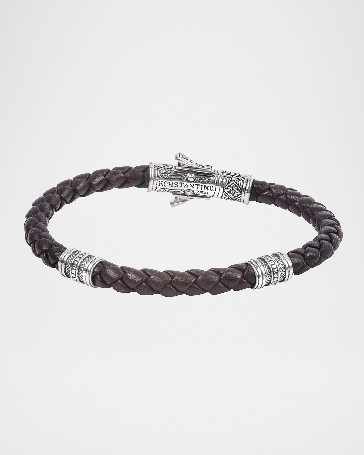 Konstantino 18K White Gold Braided Leather Bracelet